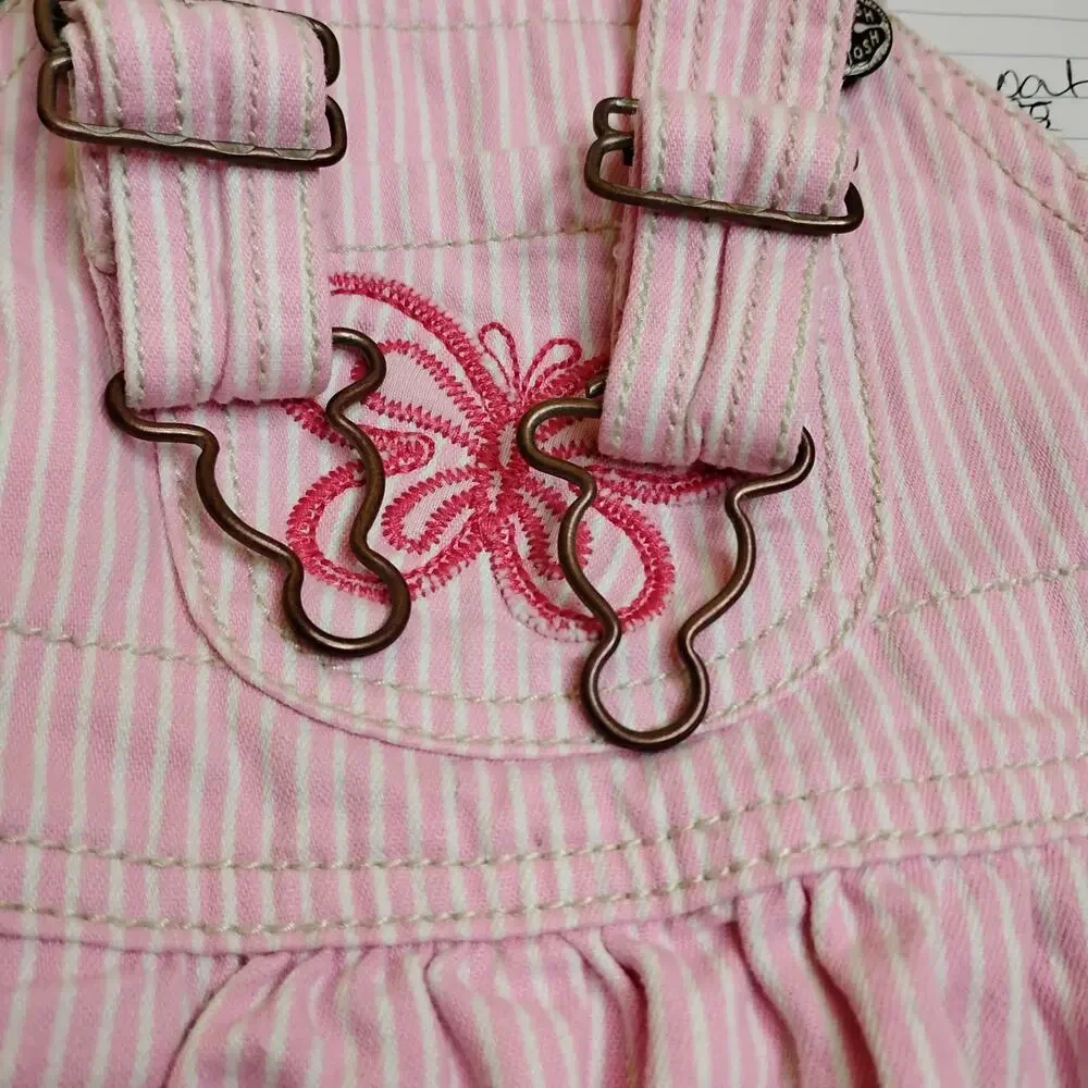Vintage 12Month Baby Girl Osh Gosh Dress Pink White Striped Butterfly Embroidery